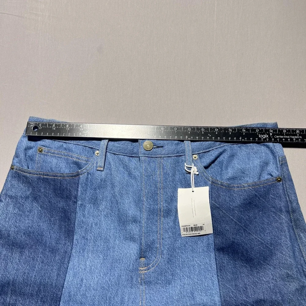 NWT Frame Atelier Pixie Pieced Patchwork Wide Leg Denim Jeans 34 High Rise 37x31
